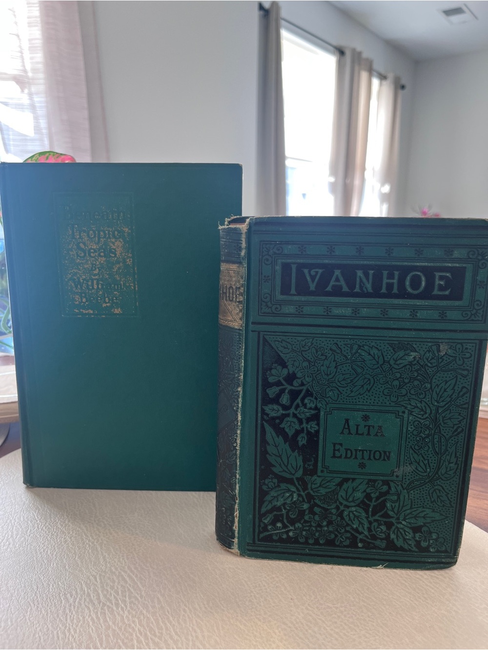 Vintage Green Antique Book Stack Set of 2 - Ivanhoe & Beneath Tropic Seas Decor
